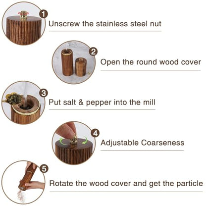 Wooden Pepper Grinder Pepper Mill,Adjustable Coarseness Salt Pepper Grinder Shaker Pepper Grinder Refillable,Acacia Wood Salt Grinder for Your Kitchen - color: BURLYWOOD-1