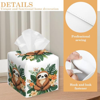 Cute Baby Sloth Tissue Box Cover, Tissue Box Holder Waterproof Leather Facial Paper Organizer Dispenser for Bathroom Home Car Nightstand Vanity - color: Cute Baby Sloth