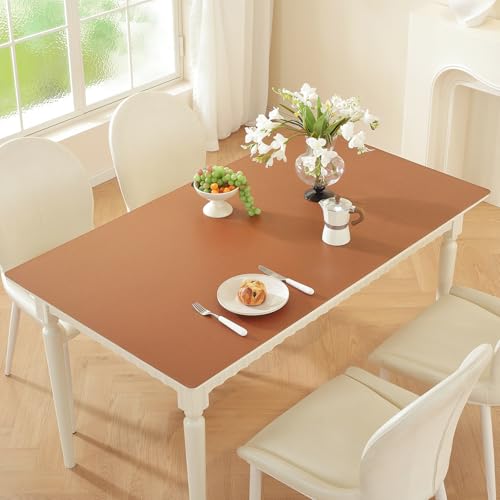 16 x 32 in Brown Desk Mat 1.5mm Plastic Table Protector Pad | Waterproof, Wipe Clean, Cut to Size, Anti-Spill Stain Resistant Furniture Protector Pad for Dining Coffee Tables, Dressers - color: Brown+beige, size: 16" x 32" (Rectangular)