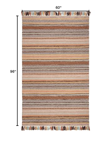 SAFAVIEH Montauk Collection Area Rug - 5' x 8', Brown & Multi, Handmade Boho Stripe Fringe Cotton, Ideal for High Traffic Areas in Living Room, Bedroom (MTK901H) - color: Brown/Multi, size: 5' x 8' (Rectangular)