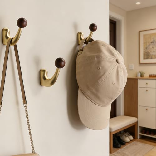 wall-Mounted Light Luxury Coat Hooks, Used for Hanging Coats, Hats, Scarves and Towels, Suitable for Entrance Halls, bathrooms and bedrooms (2, 7110Copper Wire Drawing + Walnut Wood) - color: 7110Copper wire drawing + walnut wood