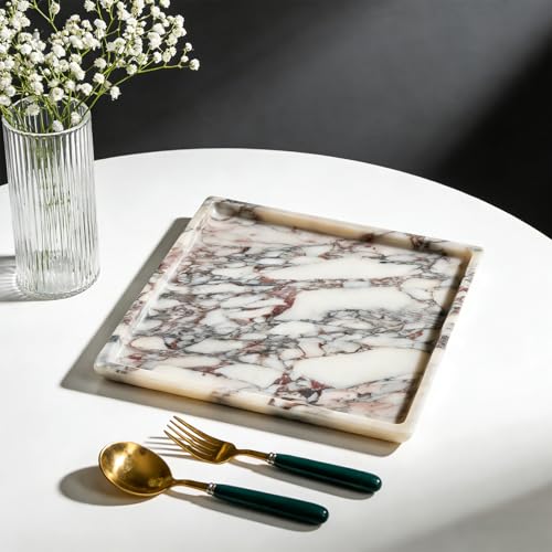 100% Natural Luxury Marble Tray.Marble Storage Tray, Suitable for Bathroom/Kitchen/Dressing Table/Cosmetics, Perfume, and Jewelry Display (Caracata Violet Square Tray, 9.8" x 9.8" x 0.7") - color: Caracata Violet Square Tray, size: 12" x 8" x 0.7"