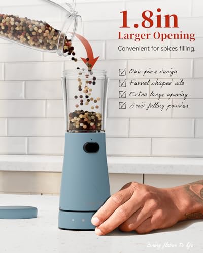 Electric Salt and Pepper Grinder Set with Storage Base, Stainless Steel Rechargeable Salt and Pepper Grinder Set with 4.5 oz Large Capacity, 1.8" Wide Mouth, Adjustable Coarseness, Ideal for Kitchen - color: Blue