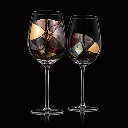 Artisanal Hand-Painted Stemmed Wine Glasses Set with Gift Box – Mother’s Day, Wife, Mom, Friends, or Girlfriend – Romantic Renaissance Stained Glass Windows – Birthday or Housewarming Gift Idea - style: Stemmed Glasses Full Gift Set