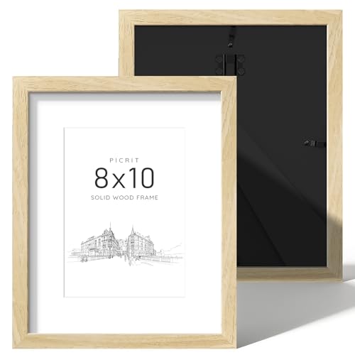 8x10 Solid Wood Frame Set of 2, Oak Wood Grain Gallery Wall | Fits 5x7 Photos With Mat or 8x10 Without Mat, Black Backboard, Vertical or Horizontal Wall Mount, Tabletop, Easy Opening - color: Natural Wood Grain, size: 8x10
