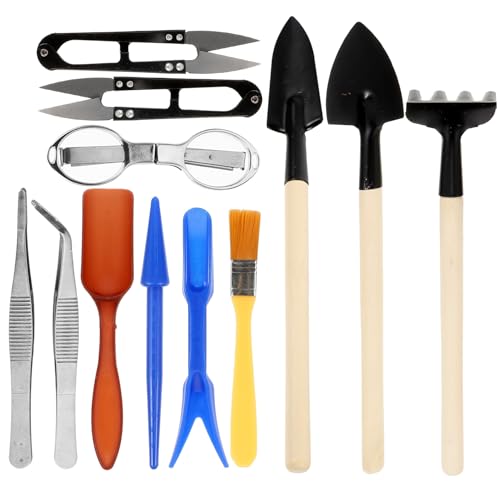 Abaodam 12pcs Iron Garden Tool Set with Mini Shovels, Tweezers, Spray Bottle Pruning Tools for Succulent Planting and Potted Gardening Care