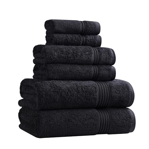 Superior Egyptian Cotton 6-Piece Towel Set, Bathroom Essentials, Towels For Bathroom, Apartment, Airbnb, Guest Bath, Face, Hand, Bath Towels, Washcloths, Absorbent, Fast Drying, Black - color: Black, size: 6 Piece Towel Set