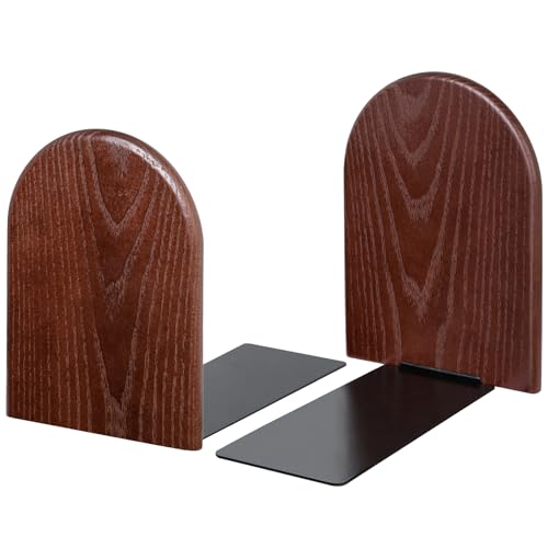 Book Ends, Large Sturdy Wooden Bookends for Shelves - Heavy Duty Non-Slip Book Organizers, Decorative Bookend Holders for Home Office, Library, Black Wood Universal Economy Bookend, 1 Pair - color: Oak Wood, size: Large