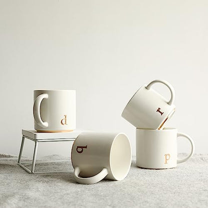 COLLECTIVE HOME Ceramic Coffee Mug, 15 oz Monogram Cup with Gift Box(d) | Dishwasher Safe, Engraved Gold Letter , Personalized Housewarming Birthday Present, Christmas Thanksgiving Mothers Day Gifts - color: gold-d