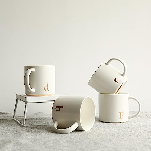COLLECTIVE HOME Ceramic Coffee Mug, 15 oz Monogram Cup with Gift Box(d) | Dishwasher Safe, Engraved Gold Letter , Personalized Housewarming Birthday Present, Christmas Thanksgiving Mothers Day Gifts - color: gold-d