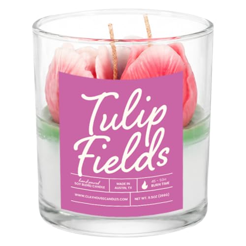 Tulip Fields Container Candle- Luxury Soy Wax Candle with 2 Cotton Wicks - 50 Hour Burn Time, Handmade in Austin Texas USA, Premium Fragrance Oil Candle for Home Decor & Gifts - 8 oz