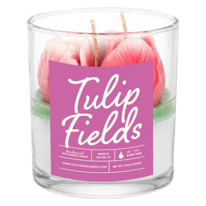 Tulip Fields Container Candle- Luxury Soy Wax Candle with 2 Cotton Wicks - 50 Hour Burn Time, Handmade in Austin Texas USA, Premium Fragrance Oil Candle for Home Decor & Gifts - 8 oz