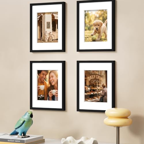 Vittanly Solid Wood 11x14 Picture Frames Set of 4, Black | 8x10 Picture Frame with Mat, Gallery Wall Frame Set, 11 x 14 Frame for Wall & Tabletop Display, Family, Pet, Christmas - color: Black, size: 11x14