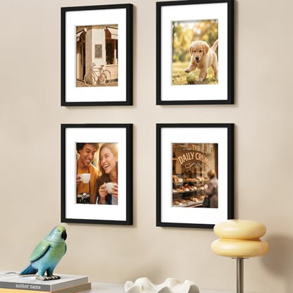 Vittanly Solid Wood 11x14 Picture Frames Set of 4, Black | 8x10 Picture Frame with Mat, Gallery Wall Frame Set, 11 x 14 Frame for Wall & Tabletop Display, Family, Pet, Christmas - color: Black, size: 11x14