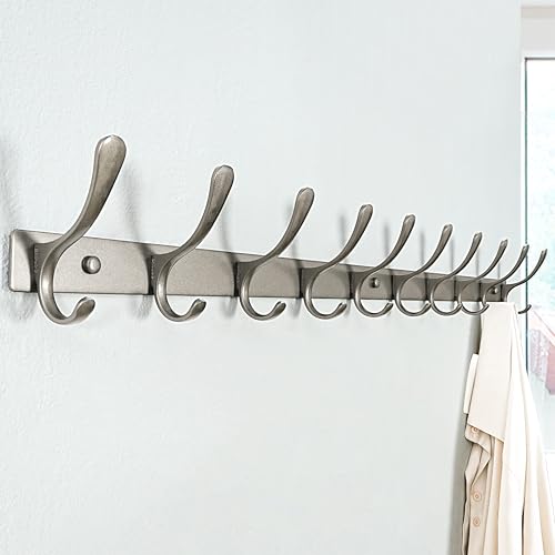 SKOLOO Coat Rack Wall Mounted - 10 Hooks, Heavy Duty, Stainless Steel, Metal Wall Hanger, Sturdy Coat Hooks for Hanging Coats, Jacket, Clothes, Hat, Matte Grey - color: Matte Grey, size: 10 Hook(1 Pack)