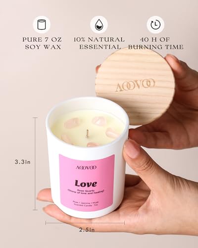 AOOVOO Healing Candles Set for Women - 4 Pack Soy Candles for Home Scented | Aromatherapy Candle with Crystals, Rhodonite Gratitude /Clear Quartz Appreciation /Aventurine Blessing /Rose Quartz Love - style: Healing Candles Set