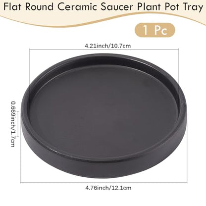 Beebeecraft Round Ceramic Jewelry Tray Black 4.8 Inch | Flat Jewelry Dish, Bathroom Organizer, For Rings Earrings Necklaces Bracelet Watch Keys, For Soap Perfume Small Plant - color: Black