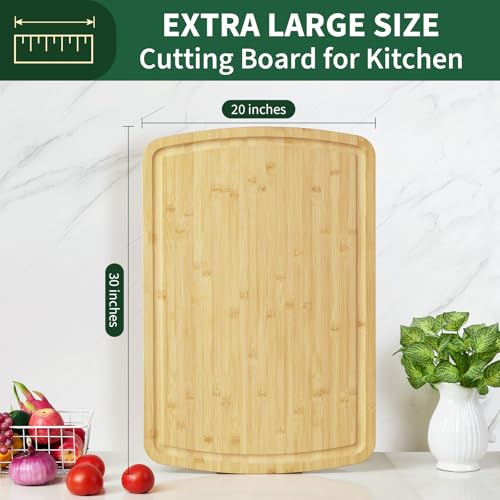 30'' X 20'' Extra Large Bamboo Cutting Board for Kitchen, Thick Butcher Block with Deep Juice Groove, Wooden Chopping Board Reversible Carving Board for Meat, Vegetables, Charcuterie and Serving