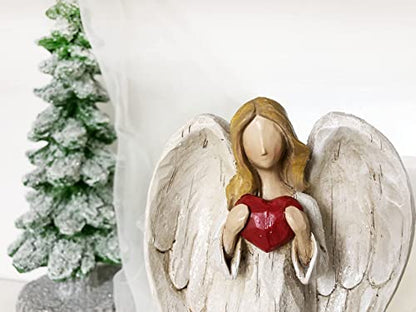 Hodao 8.75inch Resin Praying Angel Sculpture Figurine for Gifts Home Decoration Praying commemorating Angel Statue, exquisitely Carved and Hand-Painted Characters (with Hear) - style: with heart