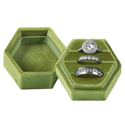 MFXIP Velvet 3 Slots Jewelry Ring Box Engagement Wedding Box Keepsake Box Bridal Photo Ring Triple Slots Hexagon - color: Military Green