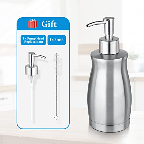 Soap Dispenser Stainless Steel - Brushed Nickel Pump Dispenser Bottle Refillable Liquid Hand Dish Soap Dispenser for Bathroom, Kitchen, Countertop, Silver (13.5 Oz / 400ML) - color: Curved-silver