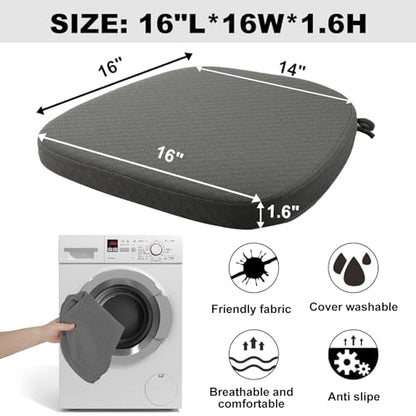 BUYUE Luxury 100% Pure Memory Foam Chair Cushion 1 Pack, Jacquard 16" U-Shape Comfortable Dining Chair Pad, Removable Slip Resistant Kitchen Chair Seat Cushion, (1 piece, Grey) - color: Grey