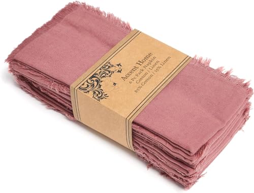 ACCENTHOME Blush Cotton Linen Napkin Set of 6 18x18 inch Dinner Napkins - Washable Soft Premium Hotel Quality Reusable Napkins Perfect Table Napkins for Family Dinners, Weddings & Everyday Use | Cotton Linen Blend Napkins, Machine Wash On Gentle Cycle, Ec