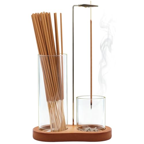 2-in-1 Incense Holder for Sticks, Incense Burner Holder with Glass Ash Catcher & Stick Storage, Bedroom House Yoga Meditation Zen Decor, Spa Gifts for Women, Unique Cozy Home Decor, Natural Wood - color: Natural Wood