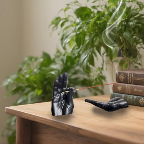 Hand Statues Incense Holder - Incense Burner Ash Catcher, Handcrafted Incense Stick Holder with Ash Catcher, Artisan Incense Burner for Meditation & Yoga (Black) - color: Black