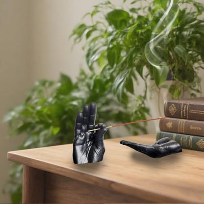 Hand Statues Incense Holder - Incense Burner Ash Catcher, Handcrafted Incense Stick Holder with Ash Catcher, Artisan Incense Burner for Meditation & Yoga (Black) - color: Black