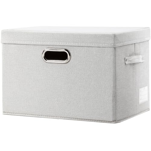 Large Collapsible Storage Bin with Lid [1-Pack] Fabric Foldable Storage Box Organizer Container Basket Cube with Cover for Home Bedroom Closet Office Beige (17.3x11.8x11.8) - color: Beige, size: L(1-Pack)
