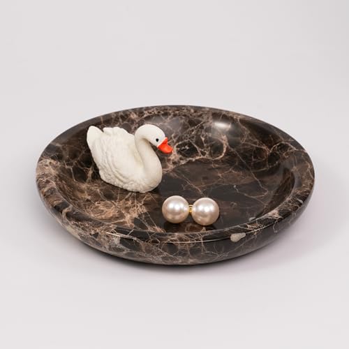 Brown Marble Jewelry Tray - Stone Trinket Ring Key Purse Holder Dish, Small Cute Round Plate Decorative Bowl for Nightstand Entryway Coffee Table Decor (5.5 inch) - color: Circle-Emperador