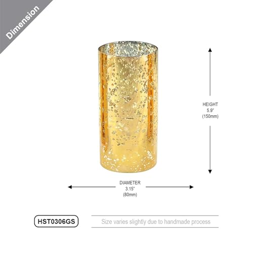 WGVI Hurricane Candle Holder Sleeve, W: 3", Ht: 6", Gold Speckled Glass Cylinder Open Both Ends, Chimney Tube Shade, 2 Pieces - color: Gold Speckle, size: 3x6"H