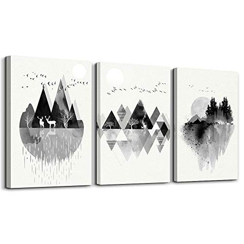 hyidecorart Canvas Wall Art For Living Room Wall Decor For Bedroom Office Decoration Black And White Abstract Wall Painting Geometry Mountain Prints Wall Pictures Artworks Room Home Decor 3 Piece - color: Abstract Mountain Geometric, size: 12x16inches*3pc