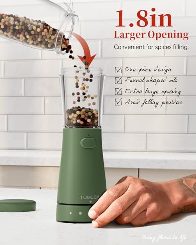 Electric Salt and Pepper Grinder Set with Storage Base, Stainless Steel Rechargeable Salt and Pepper Grinder Set with 4.5 oz Large Capacity, 1.8" Wide Mouth, Adjustable Coarseness, Ideal for Kitchen - color: Dark Green