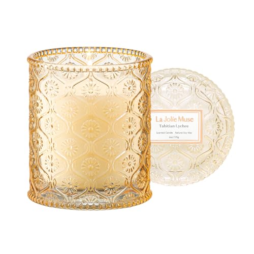 LA JOLIE MUSE Tahitian Lychee Scented Candle for Home, Natural Soy, 40 Hrs | Luxury Yellow Jar Candle, Clean Non Toxic Wax, Decorative Candles for Candle Warmer, Gifts for Women & Men, Tropical Fruity - color: Tahitian Lychee