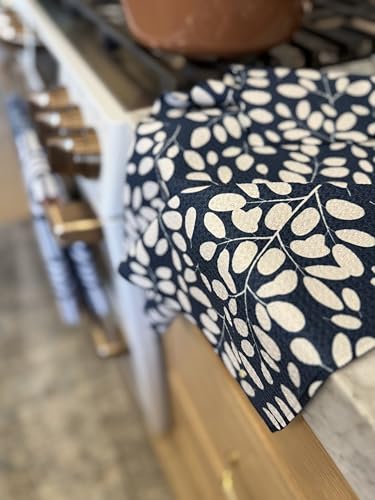 Kitchen Towels, Dish Towels for Kitchen, 3 Pc Kitchen Towel Set | Microfiber Waffle Towels, 16 x 26 inches, with Hanging Loops, Reusable Tea Towels, Cute Kitchen Towels - 3 Pack - color: Navy/Tan