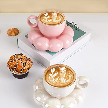 Koythin 6.5oz Sunflower Saucer Mini Ceramic Mug, Pink Mother’s Day Cup | 200ml Petite Floral Cup, Microwave & Dishwasher Safe; Perfect Mother’s Day Gift For Mom - color: Peach Pink