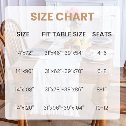Simple&Opulence Linen Cotton Table Runner - 14 x 90 Inch, Farmhouse Linen Table Runner with Fringed Edges for Bohemian Rustic Wedding, Bridal Shower, Dinner （ White ） - size: 14"x90", style: White