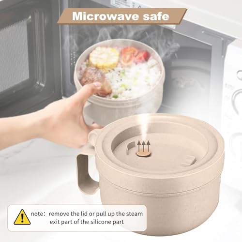 Rarapop 28.7oz Microwave Soup Bowl Containers with Lids, Wheat Straw Ramen Noodles Cup Mug for Instant Noodles,Oatmeal, Gumbo, Salad,Crunch,Cereal & More - Easy-Grip Design, Beige - color: Beige