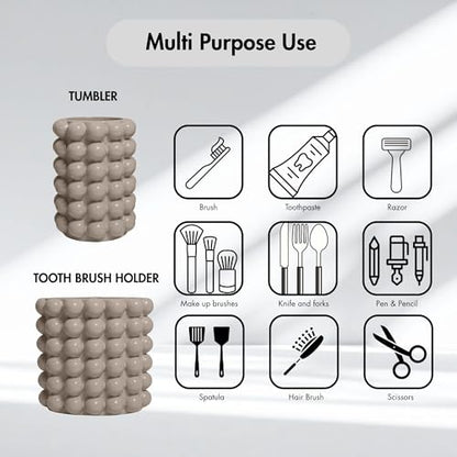Better Trends Bathroom Accessories Set 3 Pieces Resin Bubble Textured Soap Dispenser, Toothbrush Holder & Tumbler for Vanity, Kitchen Sink & Countertop Organization Beige Nova Collection - color: Beige