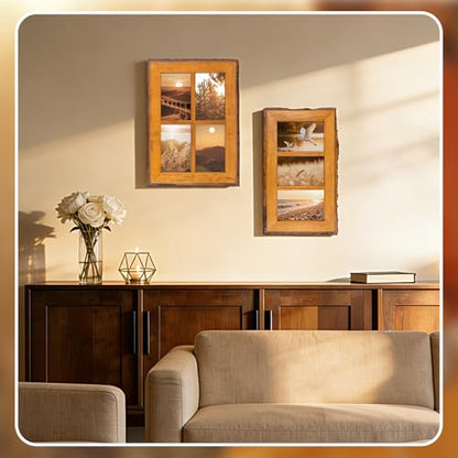 Golden State Art 4x6 Collage Picture Frame,Solid Wood&Real Glass,3 Photos | Multi Picture Frame for (3) 4x6 Photos - Natural Bark Edges Design - Farmhouse Collage Wall Decor - Rustic Brown - size: 3 Openings 4x6