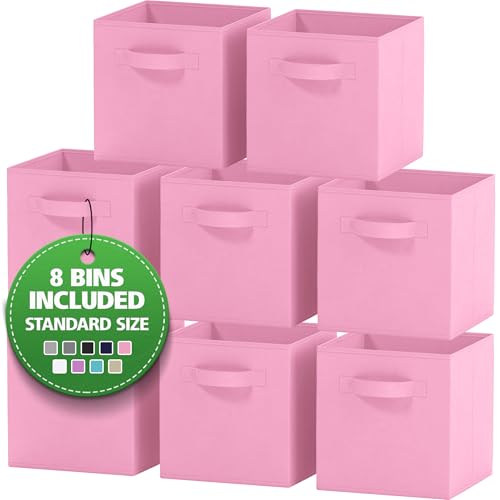 Storage Cubes - 11 Inch Cube Storage Bins (Set of 8). Fabric Cubby Organizer Baskets with Dual Handles | Foldable Closet Shelf Organization Boxes (Light Pink) - color: Light Pink