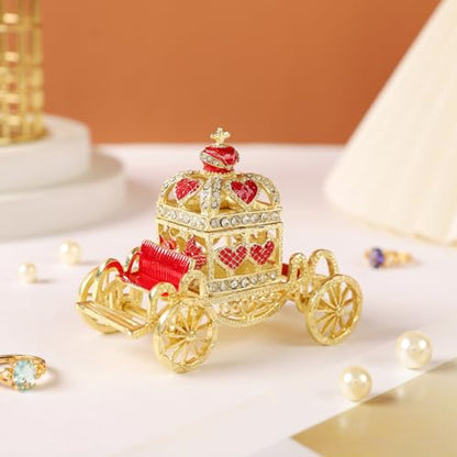 Retro Hollow out Carriage Trinket Box Small Jewelry Boxes Hand-Painted Christmas Gift for Women(Red) - color: Red