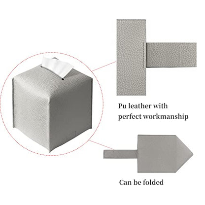 REGELETO Square Tissue Box Cover, Pu Leather Tissue Box Holder with Bottom Belt Modern Stylish Tissue Box Organizer for Bathroom, Bedroom, Hotel, Office Desk 5"X5"X5"-Grey - color: Single Grey