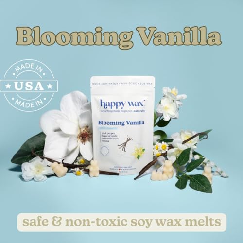 Happy Wax Odor Eliminating Scented Soy Wax Melts – Blooming Vanilla – Pet-Safe, Non-Toxic, Perfect for Use with Wax Warmers - for Home Fragrance & Freshness - 4 oz Pouch - color: Blooming Vanilla