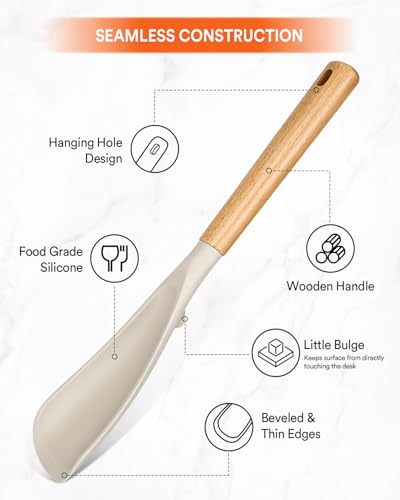 Multifunction Spoon for Nonstick Cookwares, Great for Cooking and Serving, Sturdy BPA-Free Matte Silicone, Wood Handle spoonula for Mixing, Scoop, and Scrape, Khaki(2 pack,11.4" & 13.4") - color: Khaki