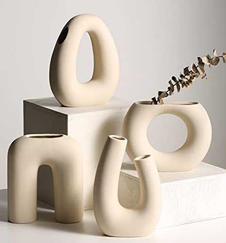 Ceramic Ornaments Bedroom Decor Home Accessories Ceramic Modern Arts Vase Donut Vase Abstraction Flowers Vase Decoration Nordic Modern Style Vases for Flowers Office Home Deco