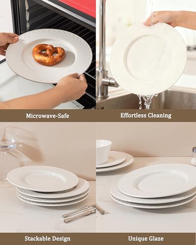 4-piece set, ceramic tableware set, relief plate and bowl set, microwave and dishwasher compatible tableware set, shatterproof and scratch resistant dinner set, irregular edge design, white - color: style - 6