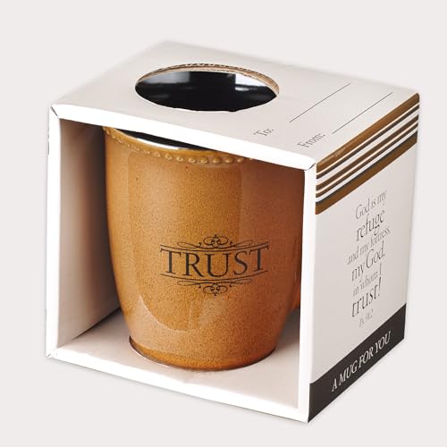 Christian Art Gifts Saddle Tan Stoneware Coffee Mug – 13 oz. Microwave and Dishwasher-safe Lead-free Inspirational Scripture Coffee and Tea Mug for Men & Women with Bible Verse: Trust – Psalms 91:2 - color: Saddle Tan/Trust